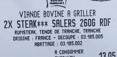 Steaks Race Salers - Ingredients - fr
