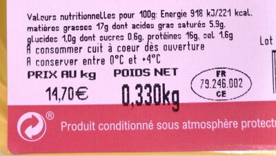 Saucisse de Toulouse Bio - Nutrition facts - fr