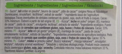 Chocolat au lait issu de l'agriculture biologique. - Ingredients - fr