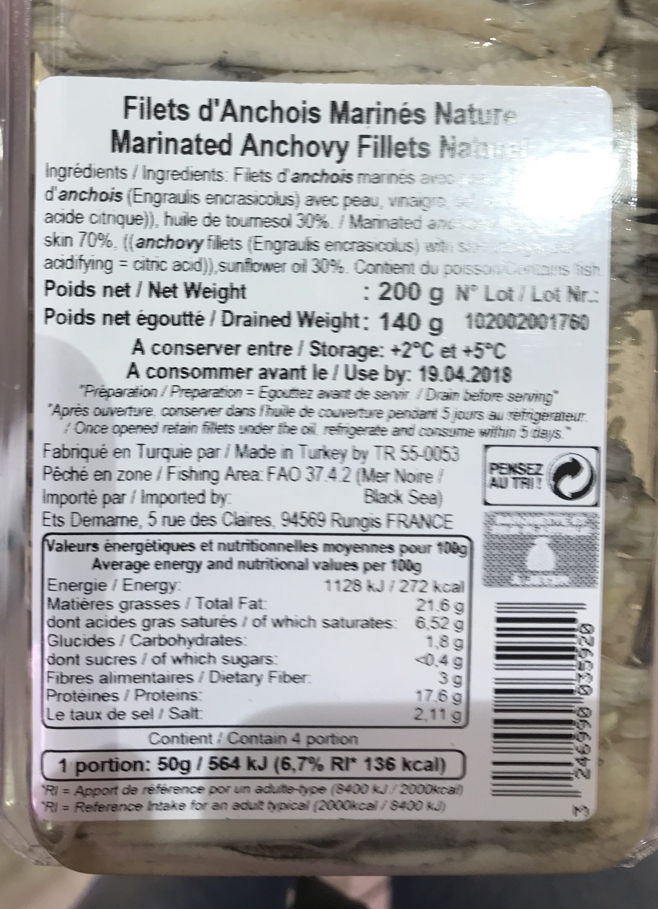 Filets anchois - Ingrédients