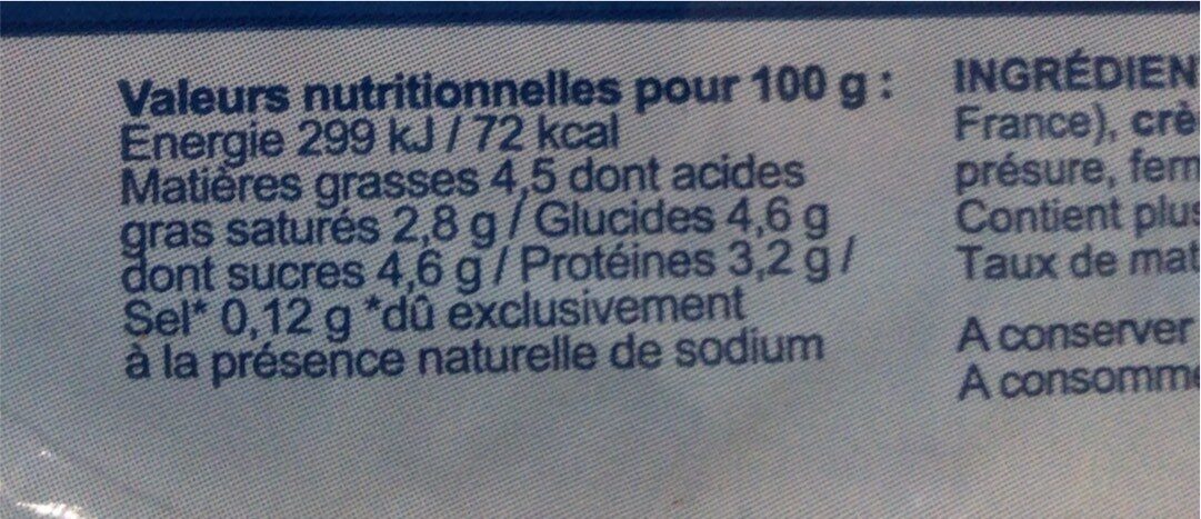 Faisselle fromage blanc - Nutrition facts - fr