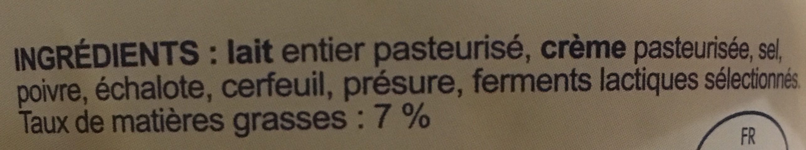 Sarasson fromage frais assaisonne 7% M.G. - Ingredients - fr