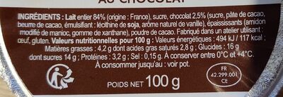 Crème dessert chocolat - Nutrition facts - fr