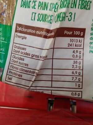 pain spécial aux 5 céréales et graines 500g - Valori nutrizionali - fr