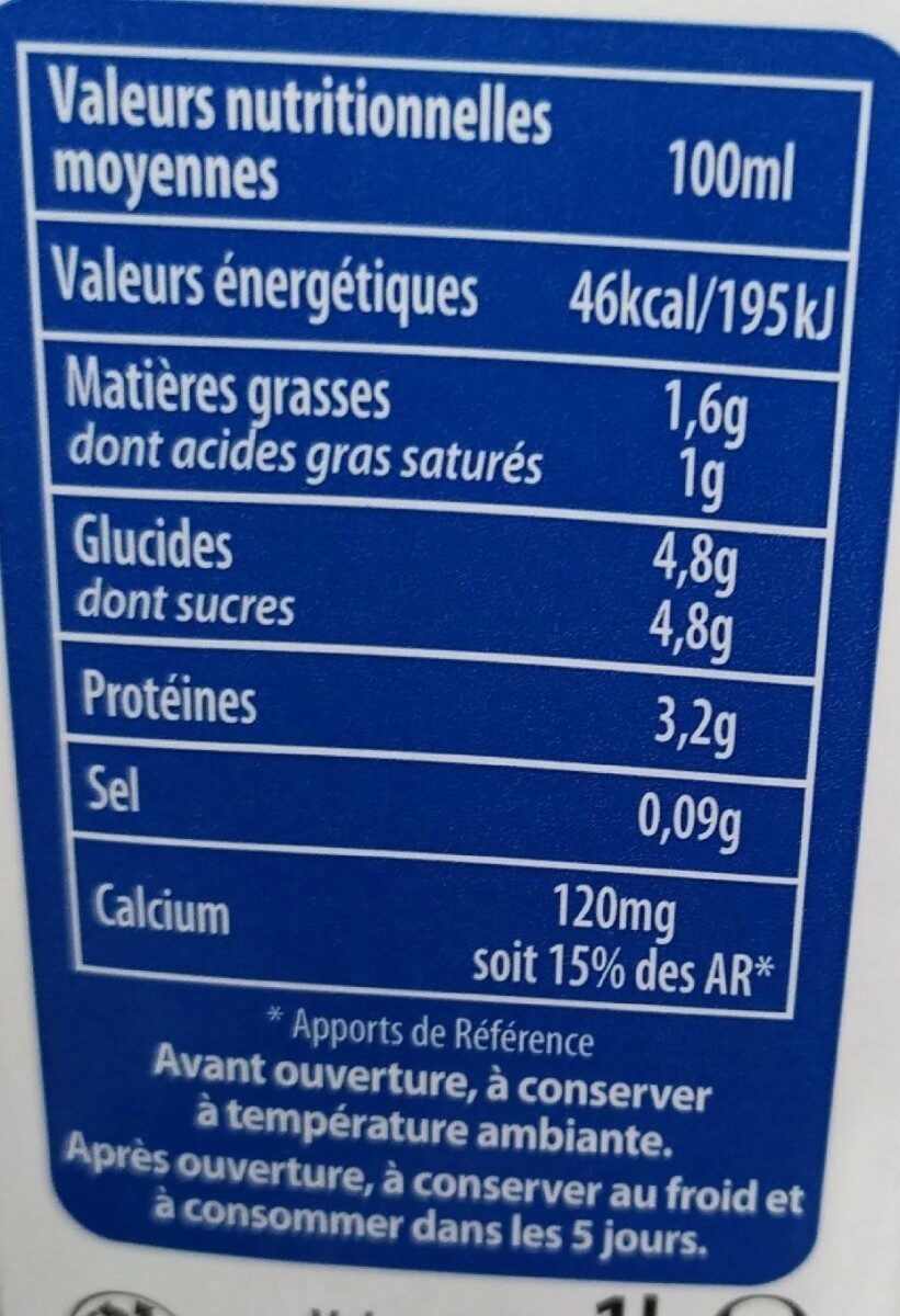 Mon lait Ardennais - Nutrition facts - fr