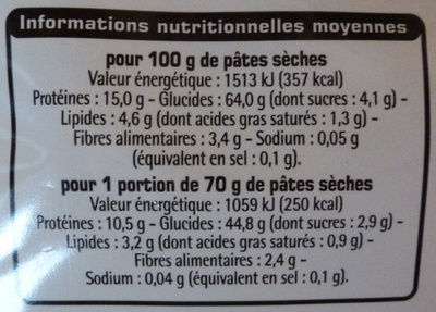Pâtes d'Alsace (7 œufs frais au kilo), Nids - Voedingswaarden - fr