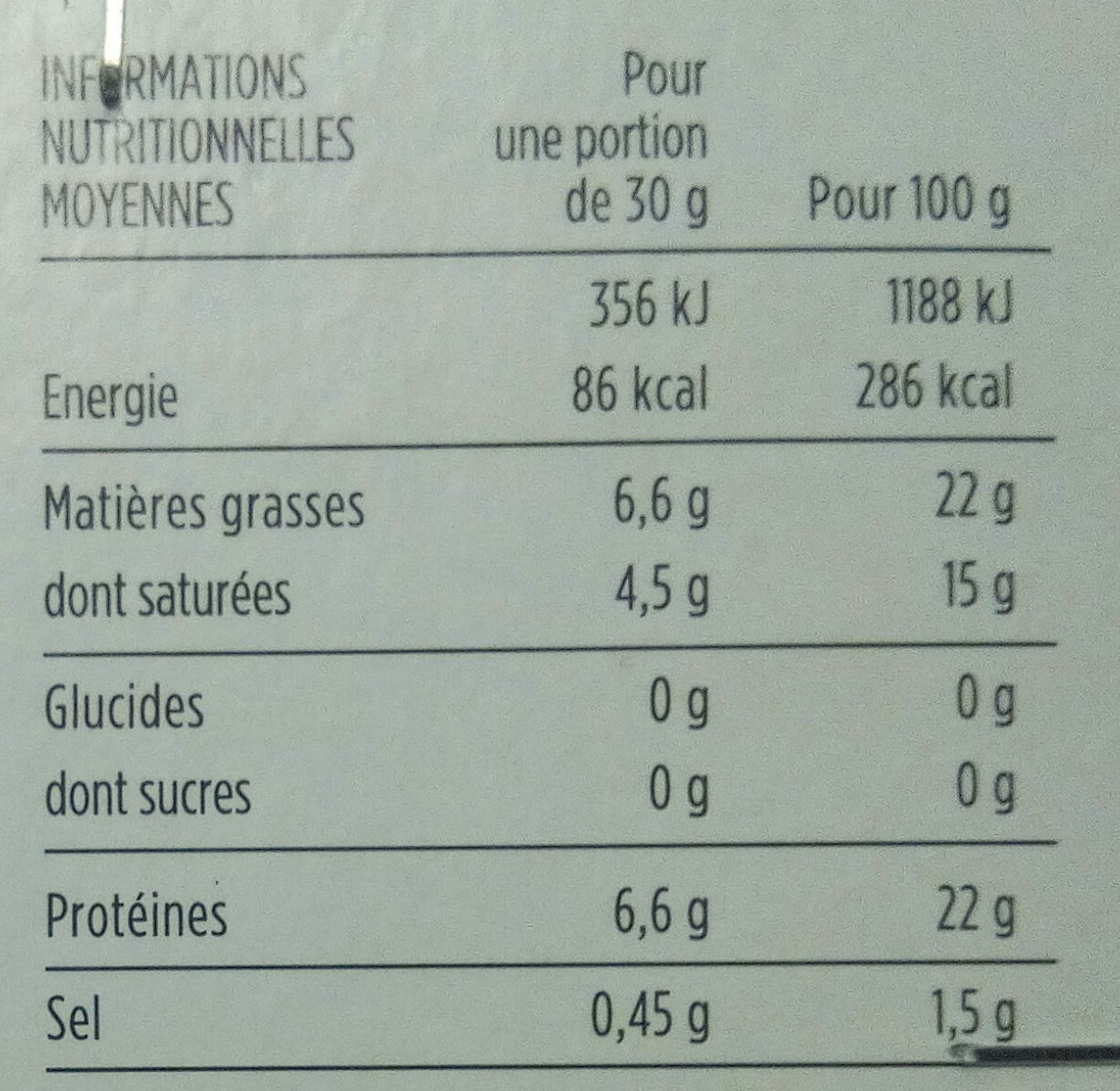 Petit Pont l'Evêque AOC, au lait de vache pasteurisé - Nutrition facts - fr