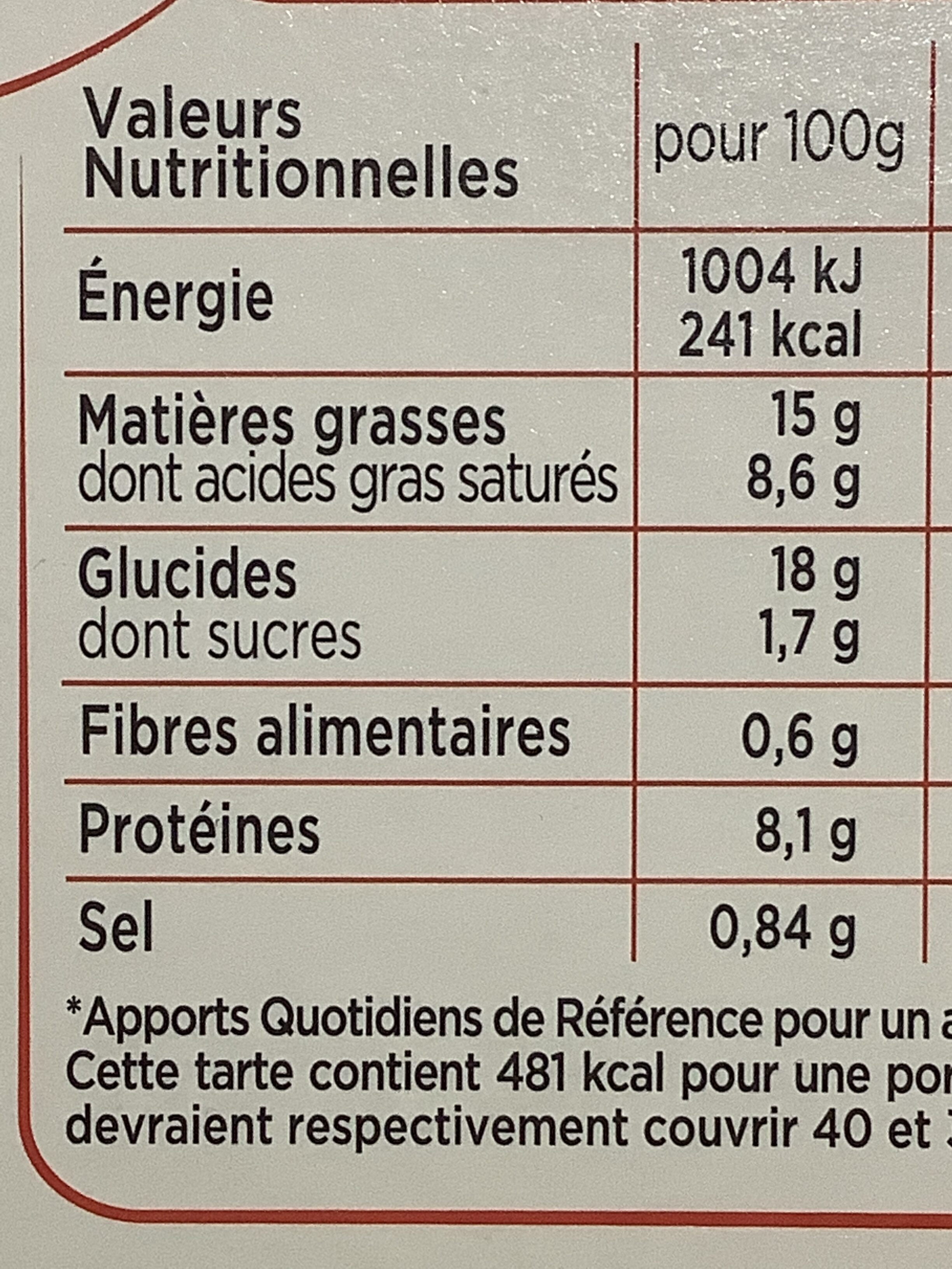 Quiche Lorraine pur beurre - Nutrition facts - fr