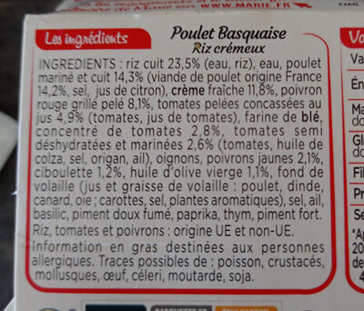 BIARRITZ - Poulet basquaise riz crémeux - Ingredients - fr