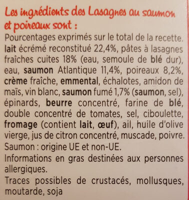 Lasagnes au Saumon Poireaux cuisinés - Ingrédients