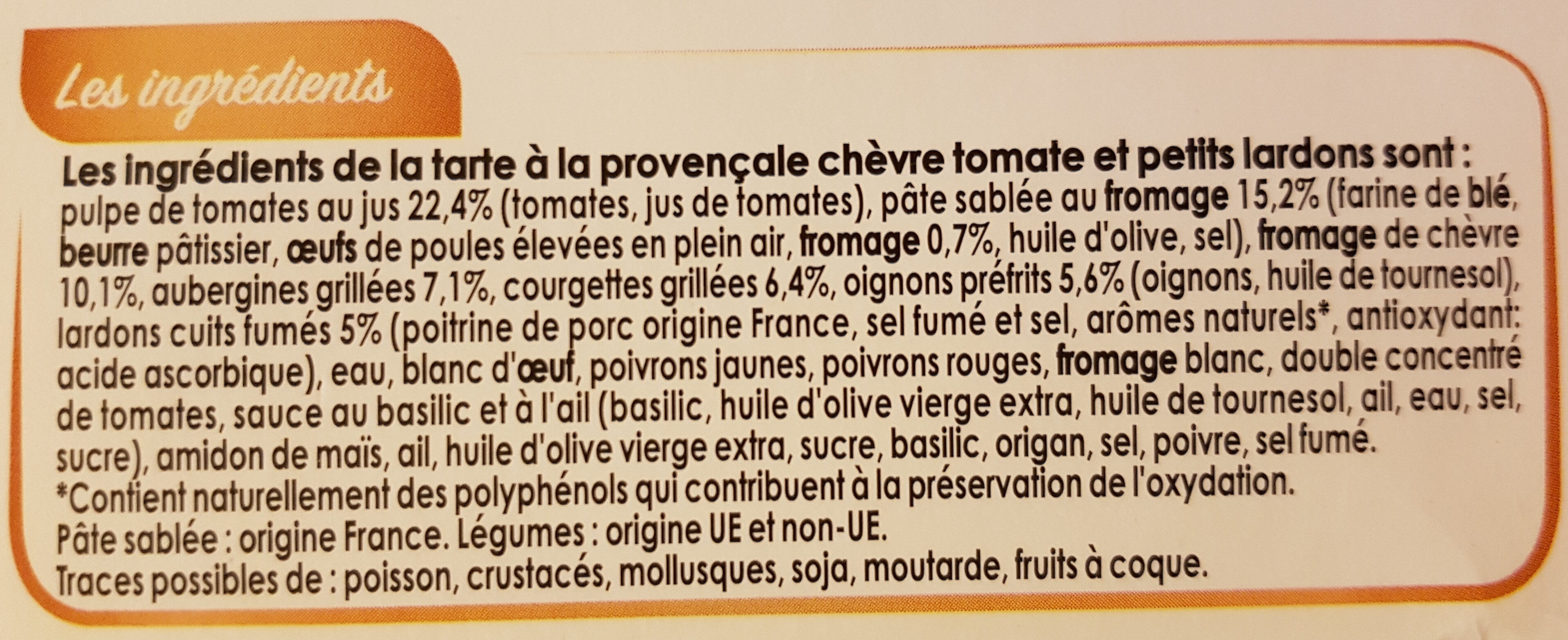 Tarte à la provençale chèvre tomate et petits lardons - Ingredientes - fr