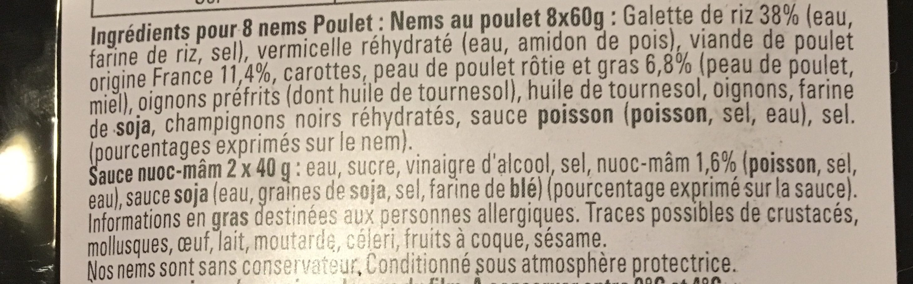 8 Nems Poulet avec Sauce (maxi format) - Ingredients - fr