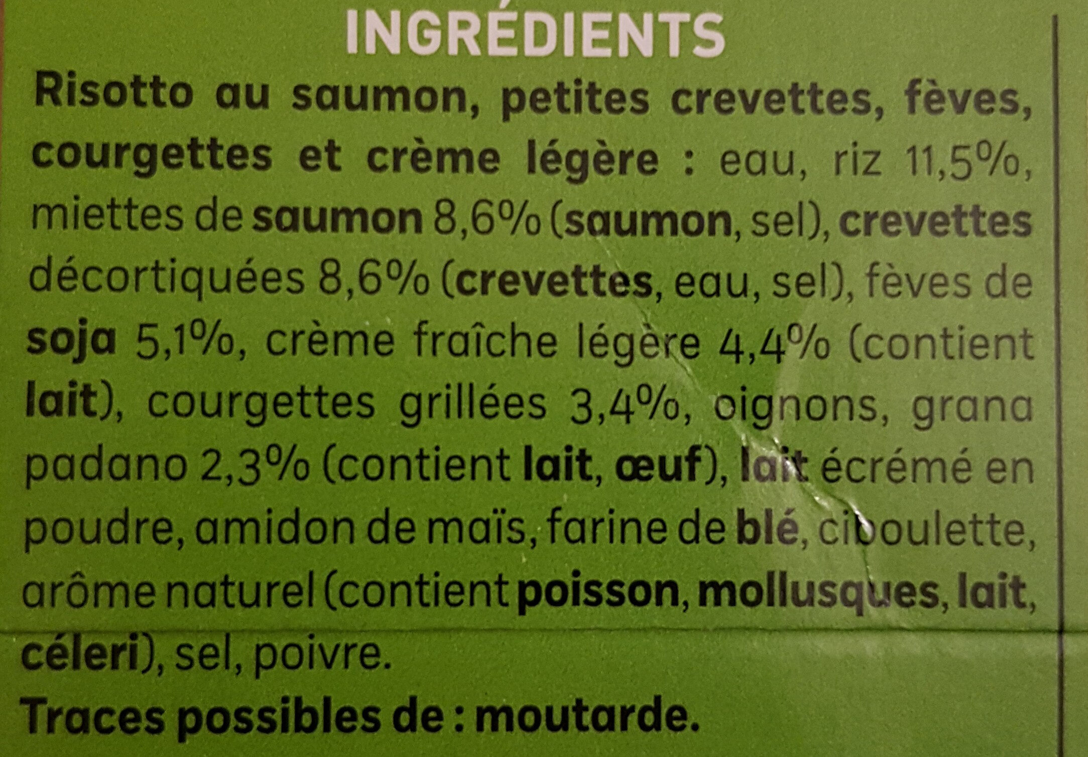 Risotto au Saumon, petites crevettes, Fèves, Courgettes - Ingredients - fr