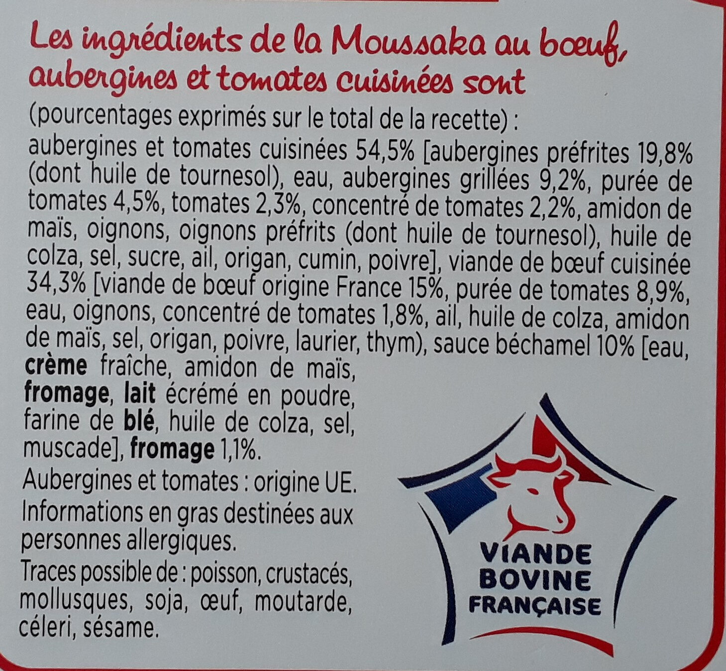 Moussaka au Bœuf - Ingredientes - fr