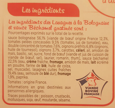 Lasagne bolognaise - Ingrédients