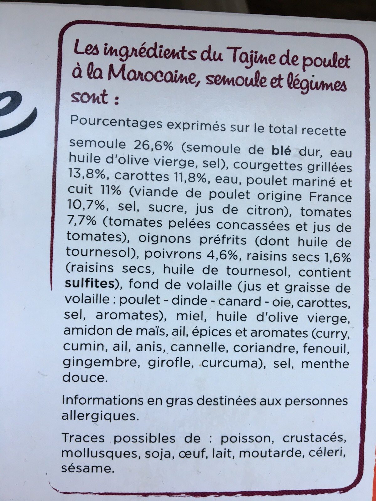 Tajine de poulet a la marocaine - Ingrédients