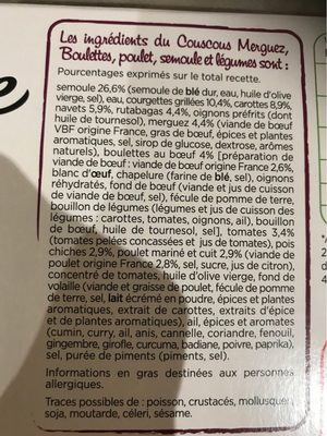 Couscous Poulet et Merguez Semoule et légumes - Ingredients - fr