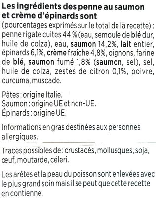 Penne au saumon et crème d'épinards - Ingredienti - fr