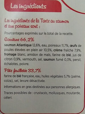 Tarte au Saumon, Poireaux à la crème - Ingredienser - fr