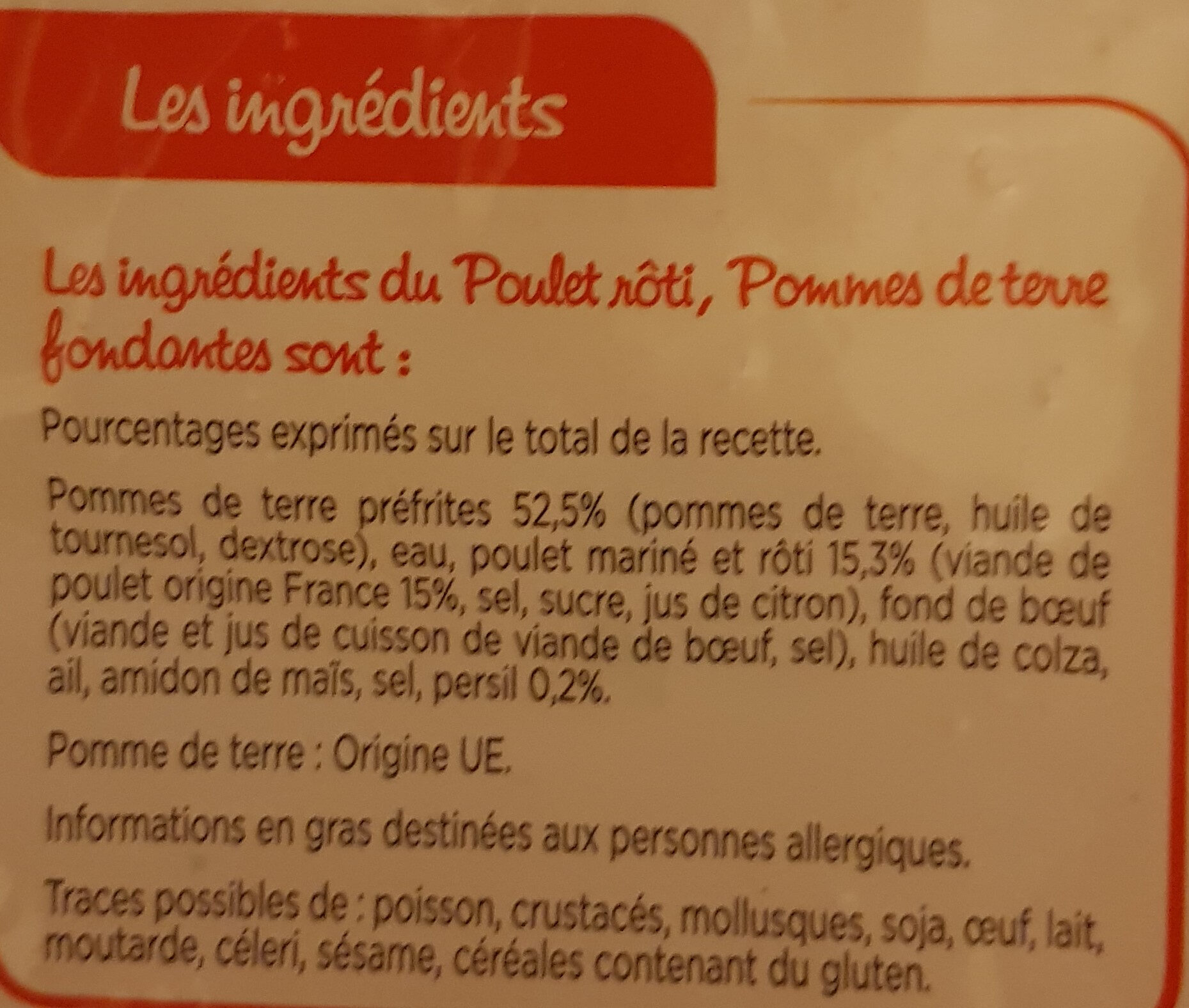 Poulet Rôti et Pommes de terre Fondantes - Ingredienti - fr