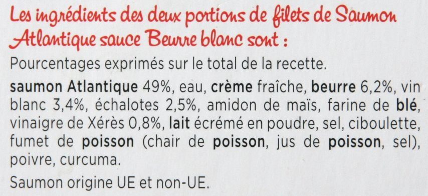 Saumon Atlantique au beurre blanc - échalotes confites au vin blanc - Zutaten - fr