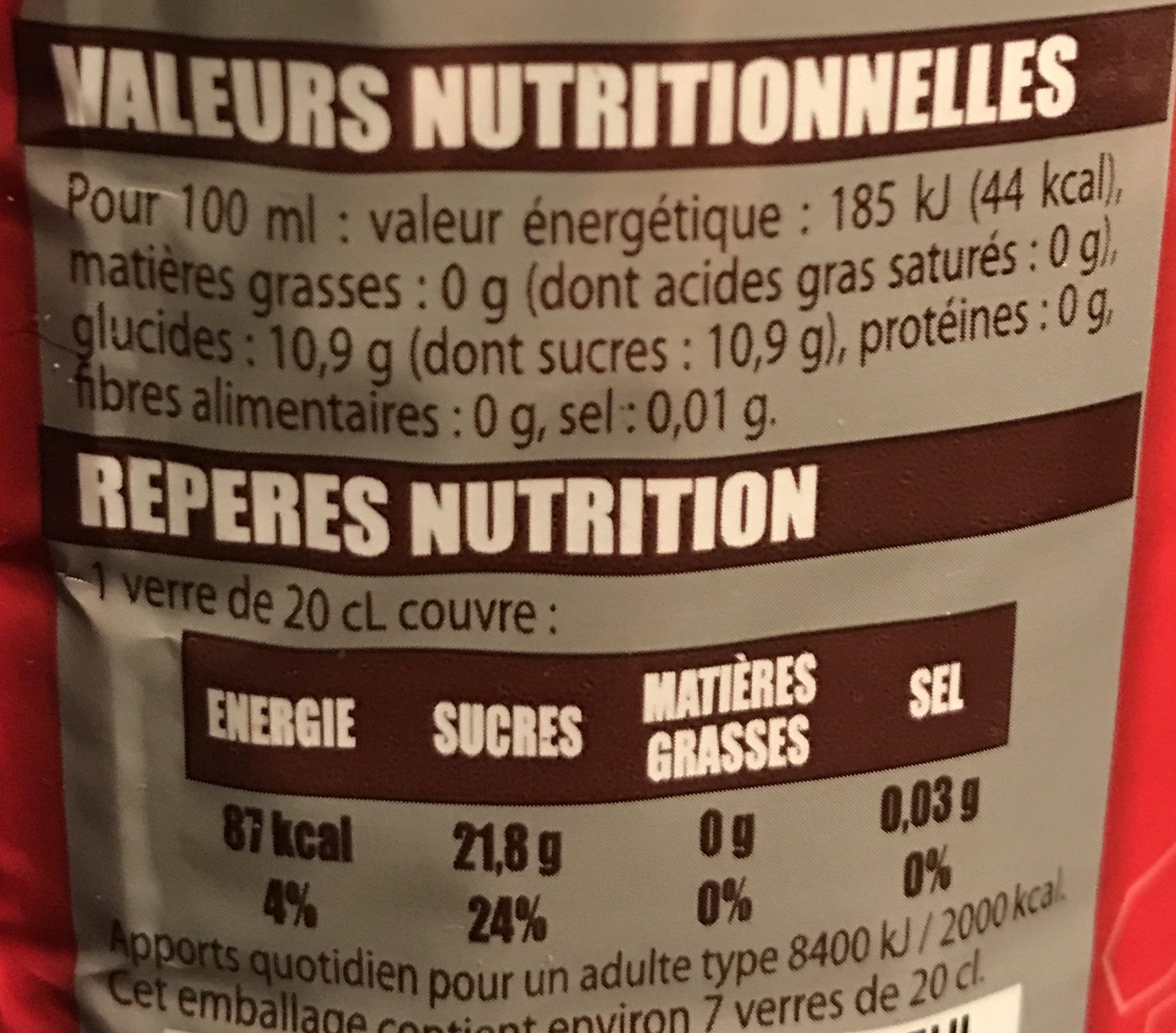 Liger Cola - Nutrition facts - fr