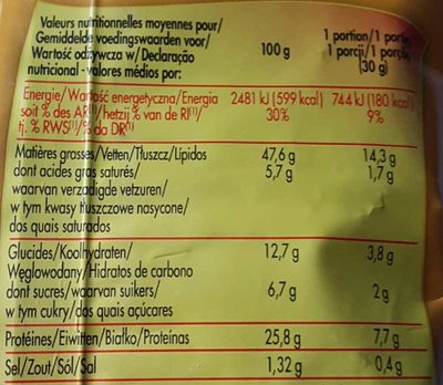 Cacahuètes grillées à sec goût paprika - Nutrition facts - fr