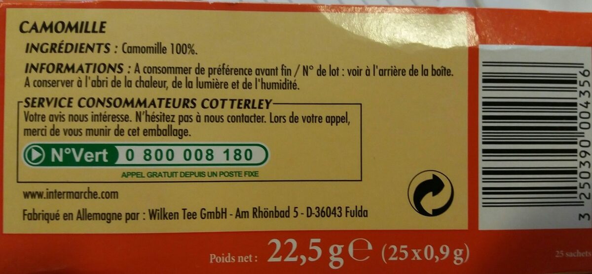 Cotterley Camomille 5S - Ingredients - fr
