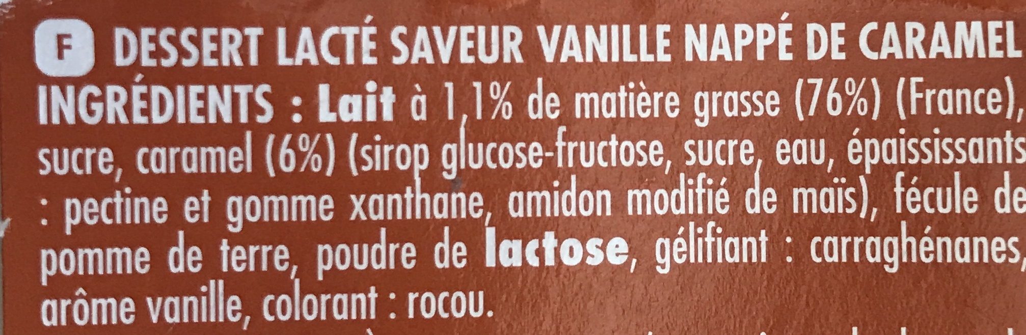 Dessert Cool'Cara vanille nappe caramel, les 12 pots de 100 g - Ingredients - fr