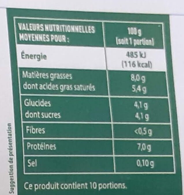 Fromage blanc 8% de matière grasse - Valori nutrizionali - fr