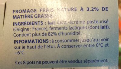 Fromage blanc nature à 3,2% de matière grasse - Ingrediënten - fr
