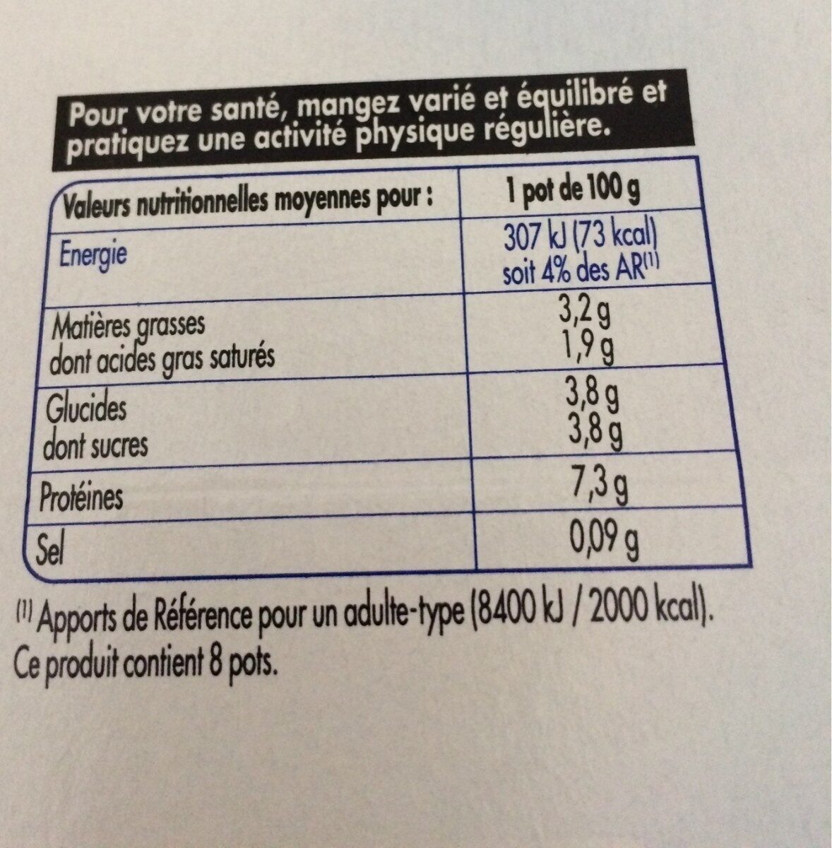 Fromage blanc nature à 3,2% de matière grasse - Voedingswaarden - fr