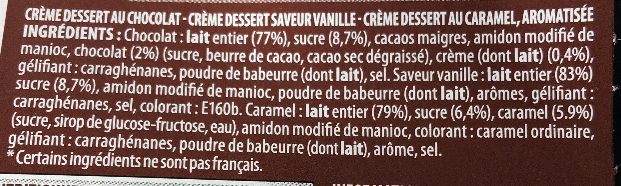 Paturette 4 chocolat 4 caramel 4 saveur vanille - Ingrédients