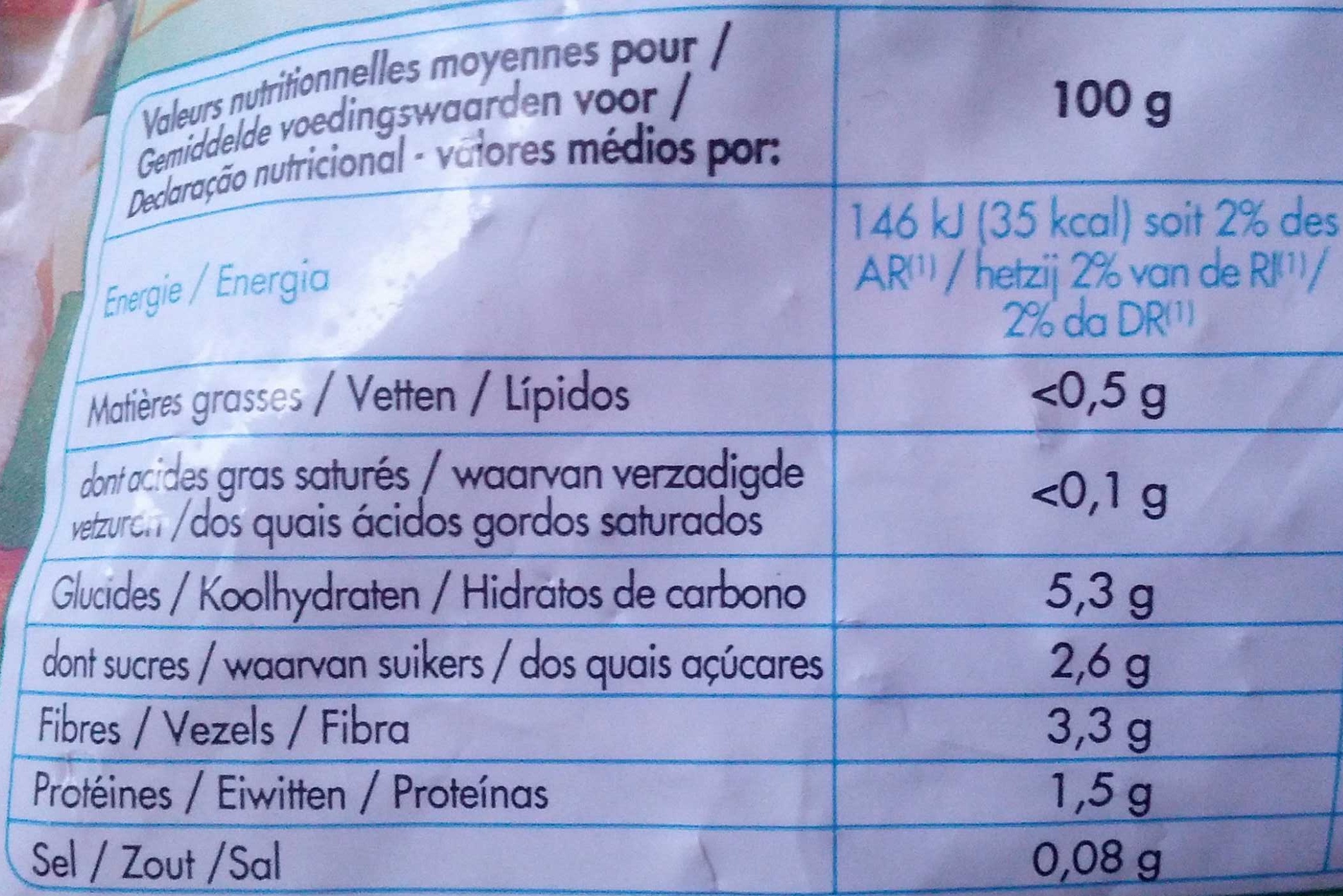 Legumes pour potage 1 kg - Tableau nutritionnel