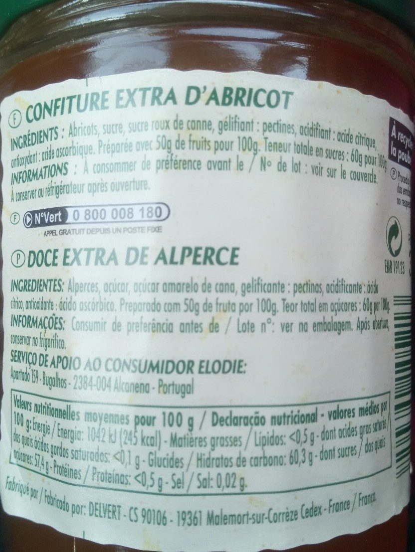 Confiture extra abricots - Ingrédients