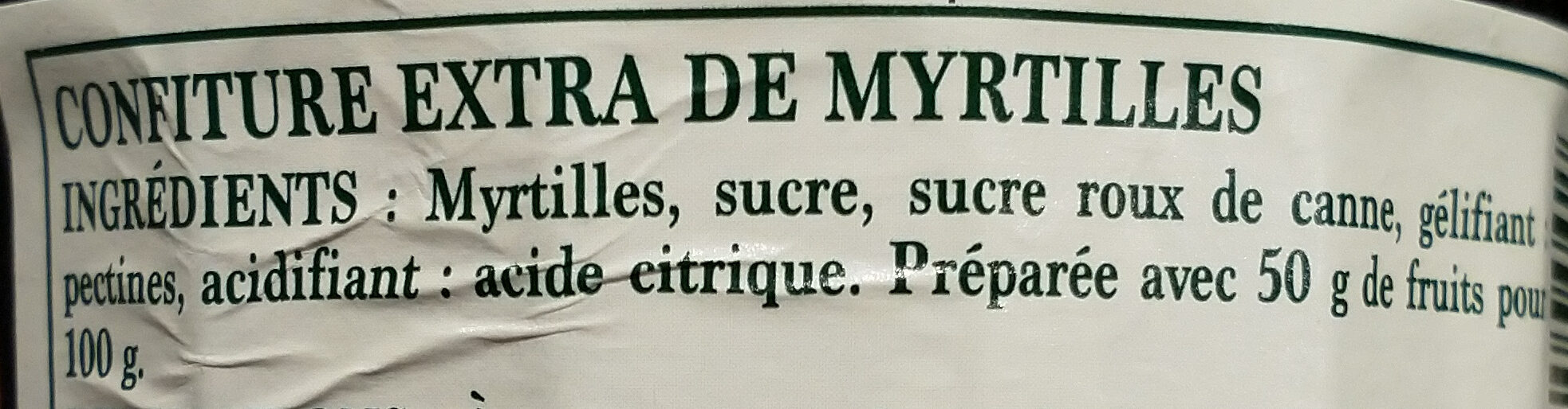 Confiture extra myrtilles - Ingredientes - fr