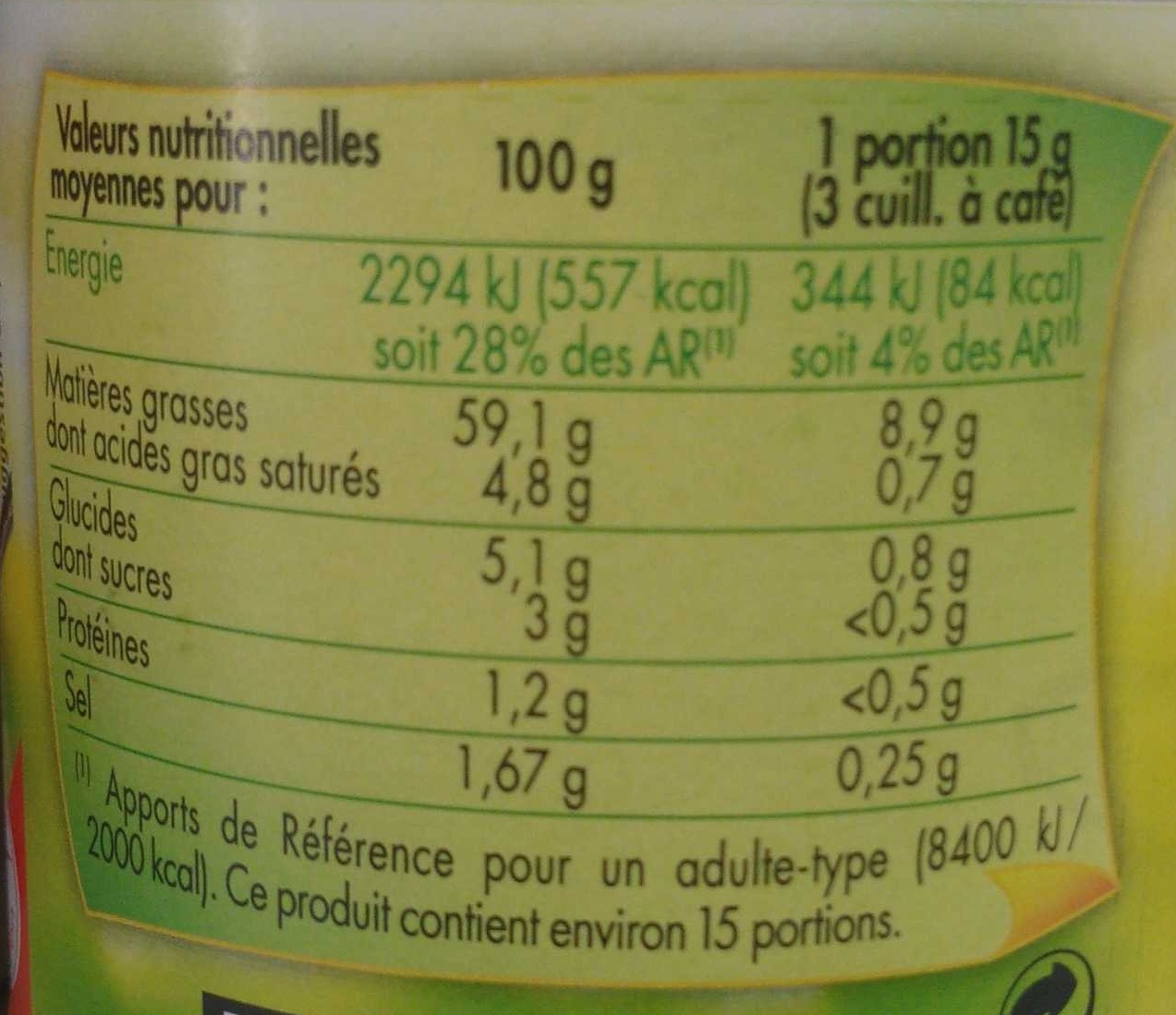 Sauce béarnaise - Información nutricional - fr