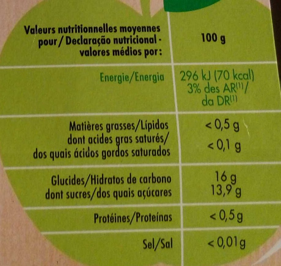Pomme Abricot allégée en sucres - Información nutricional - fr