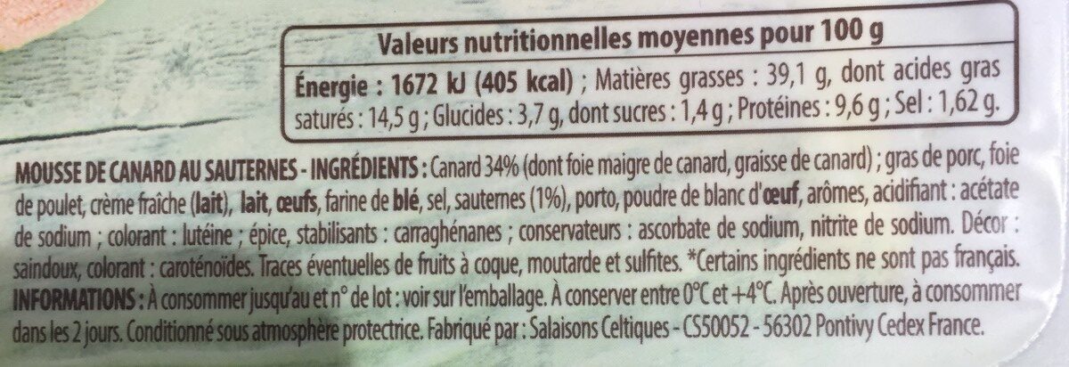 Mousse de canard au Sauternes - Ingrediënten - fr