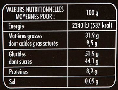 Biscuits les florentins amande chocolat au lait - Nutrition facts - fr