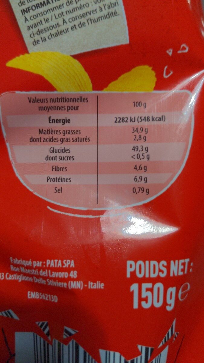 Chips extra craquantes - Nutrition facts - fr