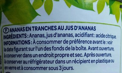 Ananas en tranches - Ingredients