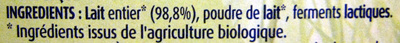 Yaourts nature au lait entier bio - Ingredients - fr