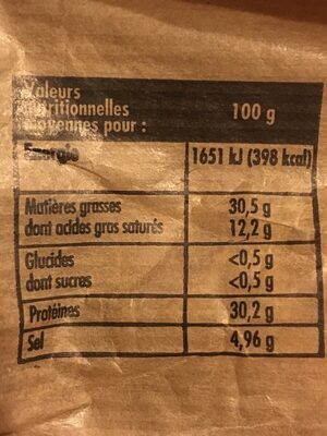 Saucisse sèche d'auvergne label rouge - Tableau nutritionnel
