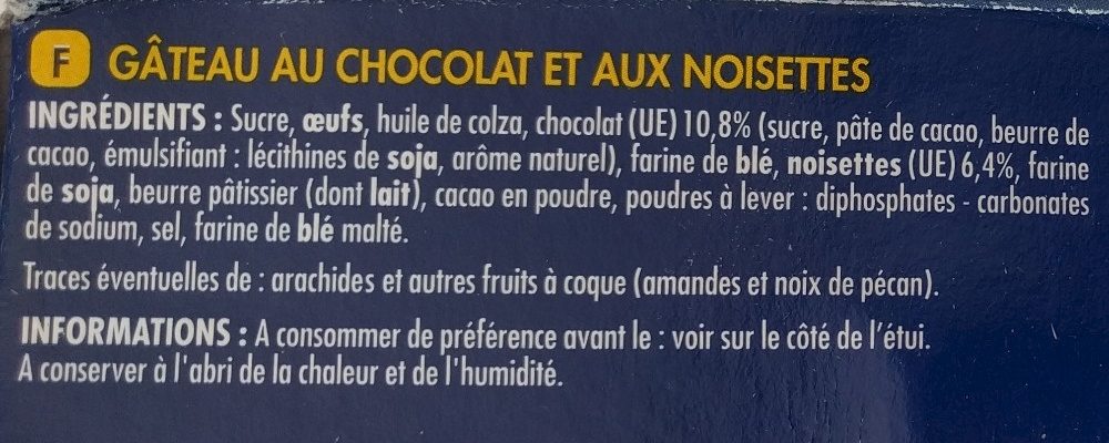 Brownie choco noisettes - Ingredienser - fr