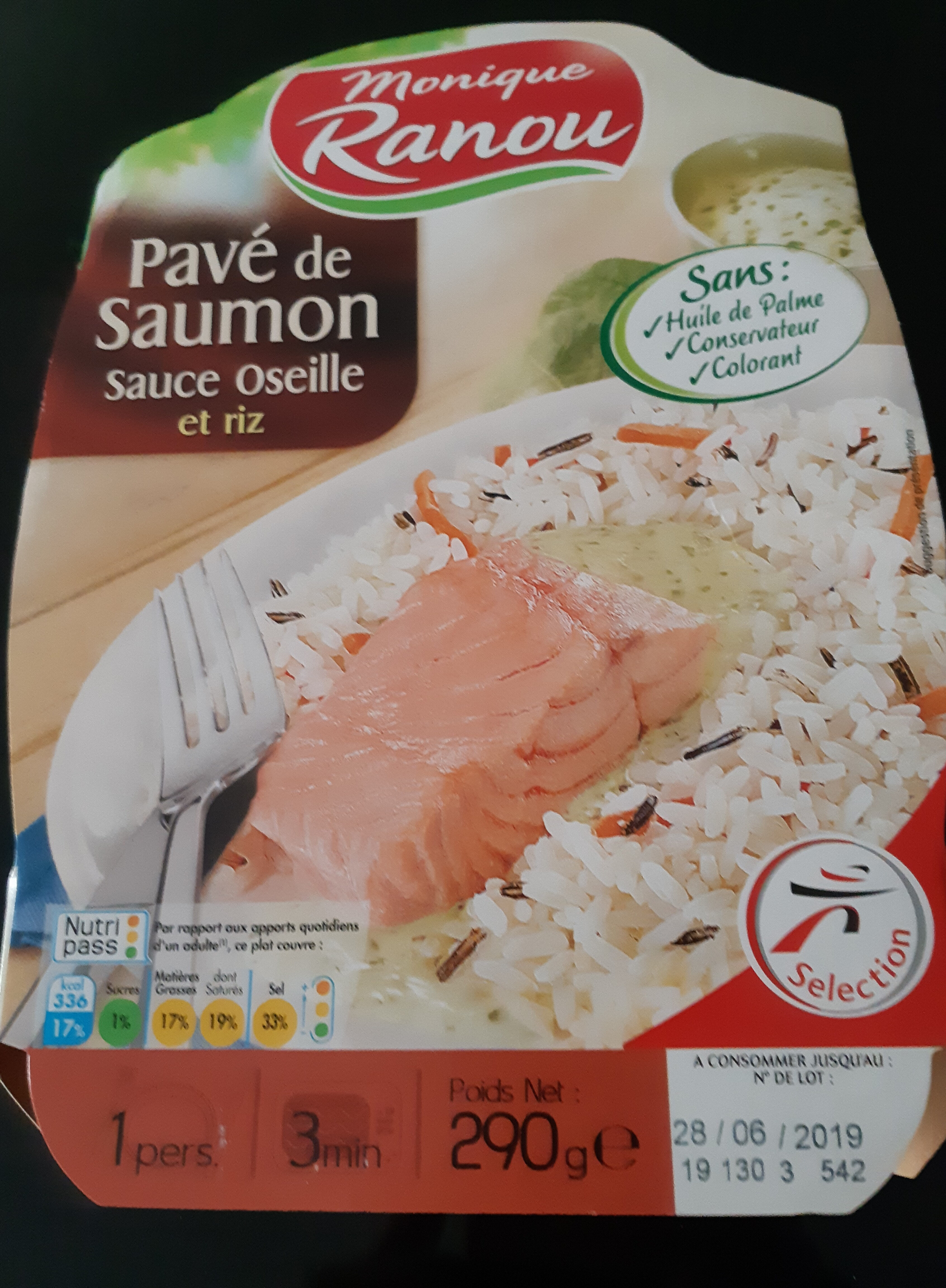 Pavé de Saumon sauce oseille et riz - Tableau nutritionnel