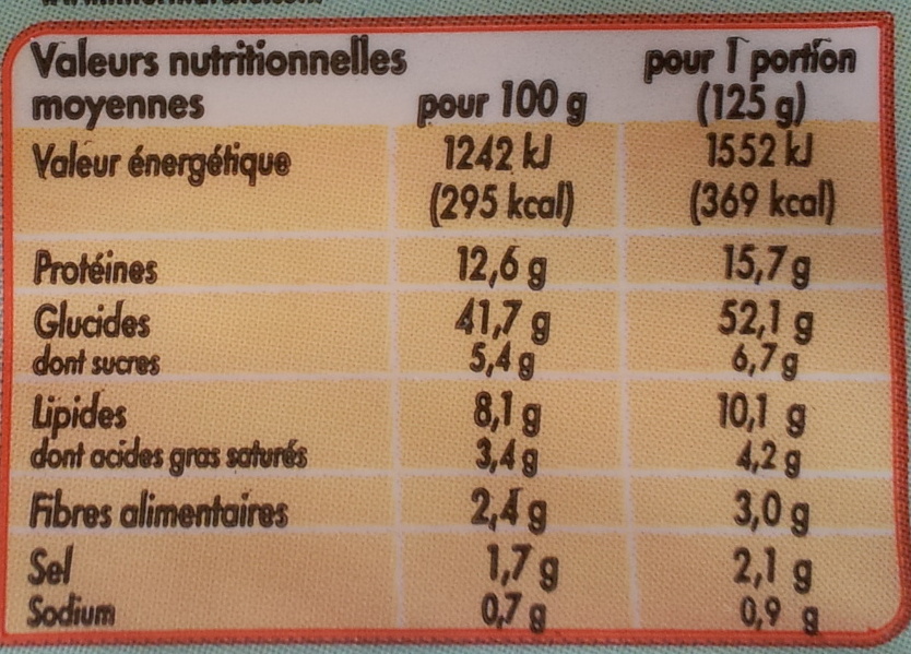 Tortellini à la Viande - Informació nutricional - fr