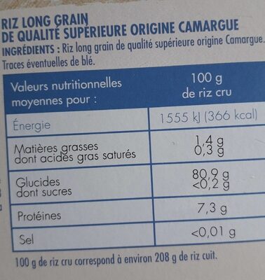 Riz de camargue - Nutrition facts - fr