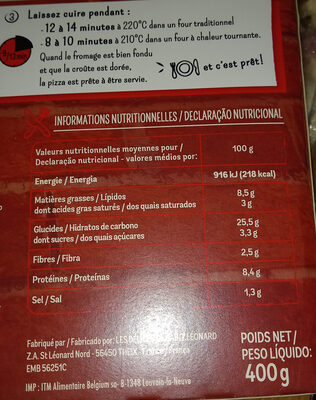 Pizza Royale di Pierra - Informació nutricional - fr