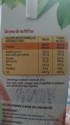 Jus de pomme à base de concentré - Nutrition facts - fr